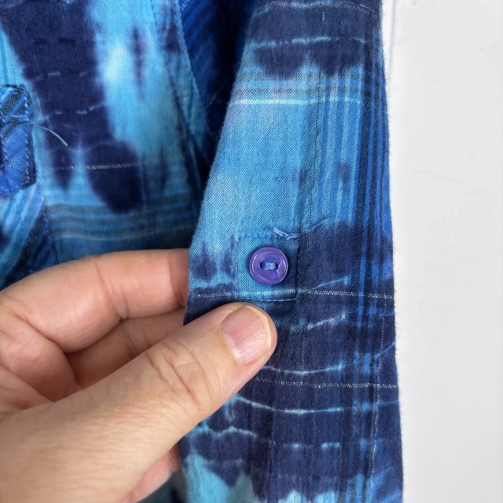 Y2K Justice‎ Girls Size 20 Blue Tie Dye Plaid Cotton Button Down Shirt Western